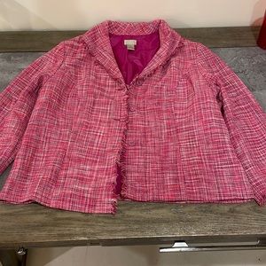 Pink tweed skirt suit set fringe silk plus 16 fringe blazer Sigrid Olsen Sport